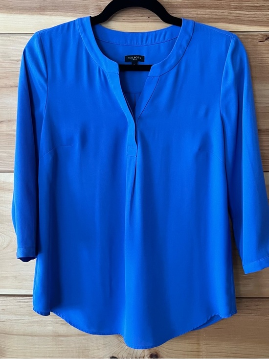 Talbots Tops - Talbots Cobalt Blue Split-Neck 3/4 Sleeve Blouse Classy Career Sophisticated